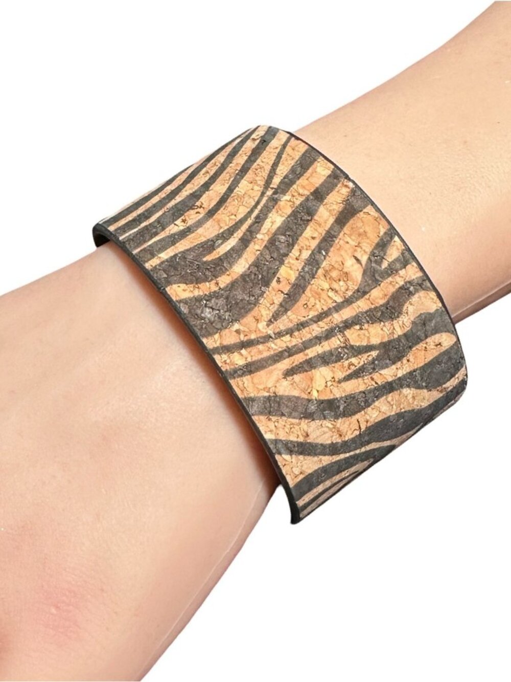 Cork Cuff Bracelet Zebra Print Brown Black Womens Costume Jewelry NWOT